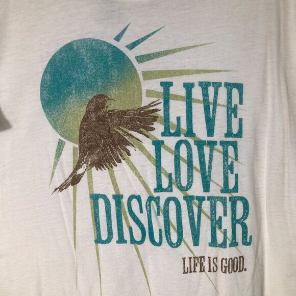 Womens Life Is Good Classic Fit Tee Live Love Discover White Green Brown XL Cott - Picture 3 of 10